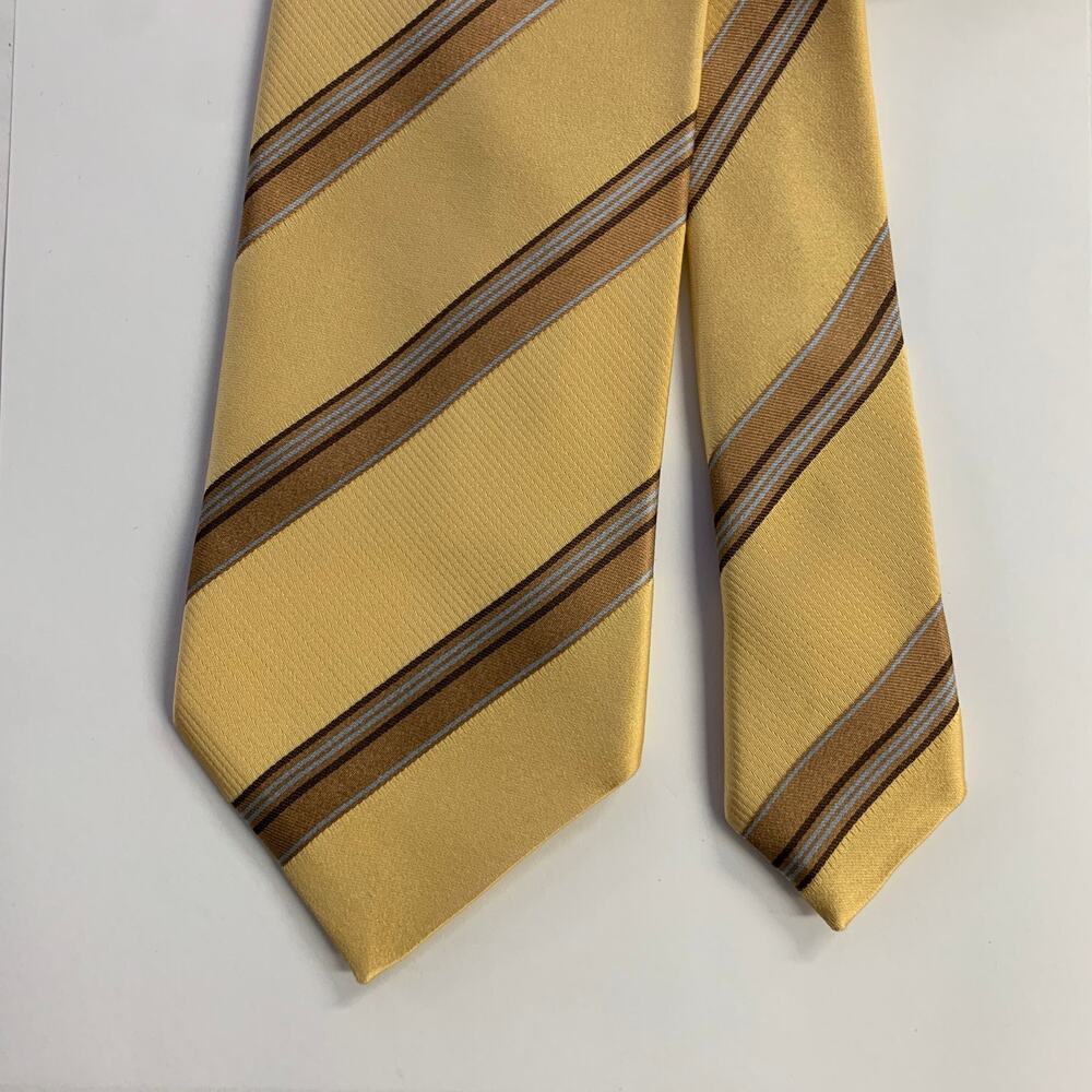 ERMENEGILDO ZEGNA One Size Gold Khaki Diagonal Stripe Silk Tie